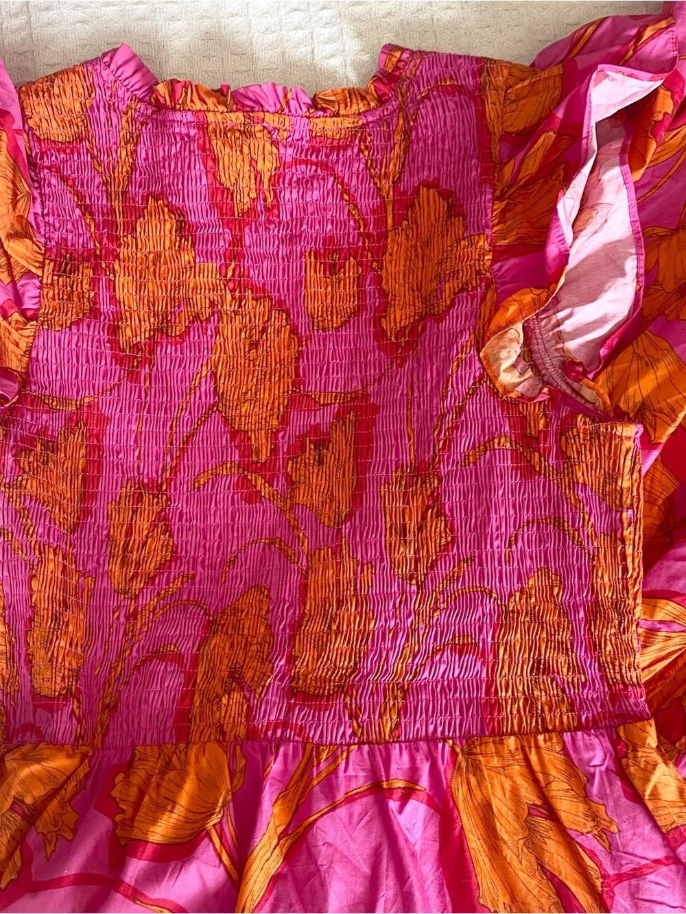 Sugarlips Hot Pink & Orange Floral Smocked Dress Medium - Picture 8 of 9